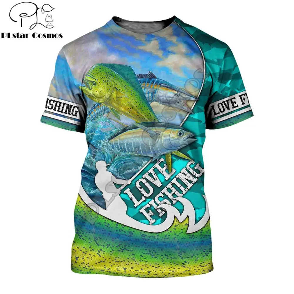 2020 Summer Fashion Mens t-shirt  Love Fishing 3D Printed Harajuku Short sleeve T shirts Unisex Casual Streetwear tops KJ0144