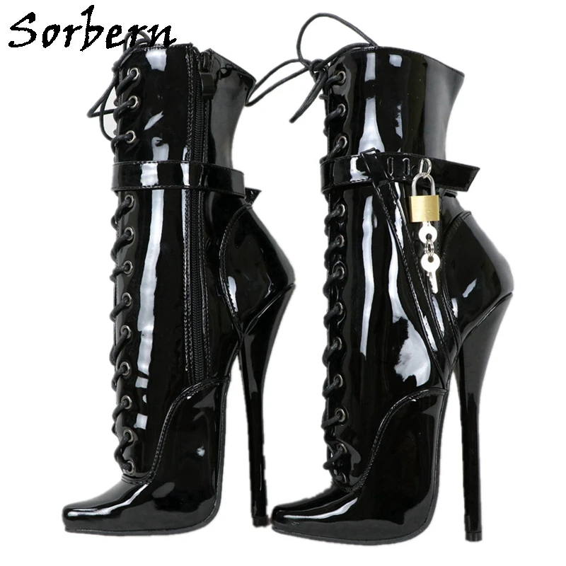 

Sorbern Fetish Ballet Women Booties High Heel Stilettos Bdsm Shoes Lockable Zipper Ankle Booties Lace Up Custom Colors