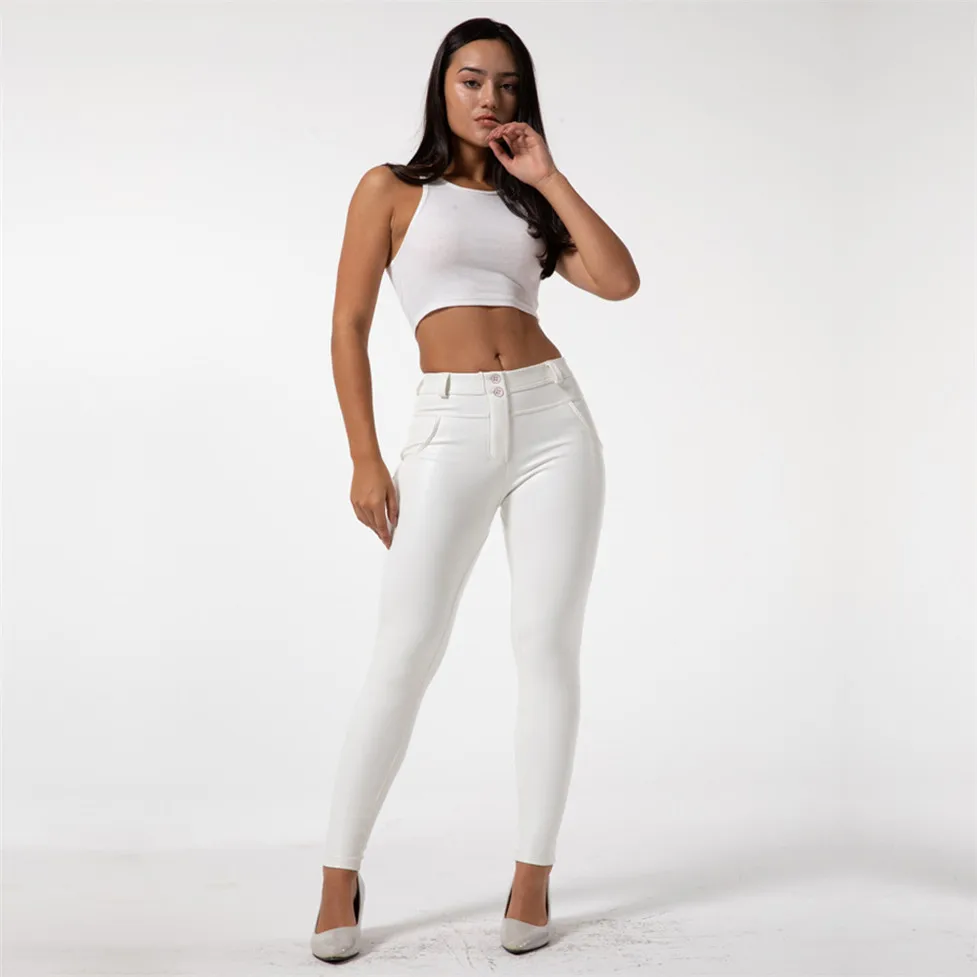 Shascullfites Faux Leather Leggings White Fleece Lined Leggins Ladies Winter Women Warm Push Up Legging Women Casual Solid Color