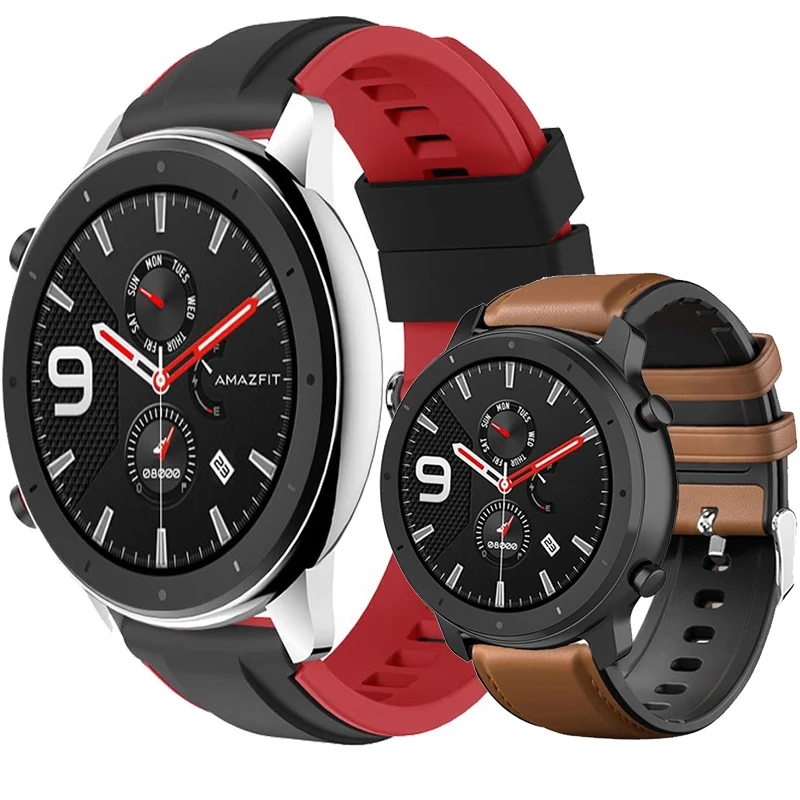 

Leather+Silicone Bracelet For Amazfit GTR 47mm Wrist Strap For Xiaomi Amazfit Pace / Stratos 1 2 3 / GTR2 / GTR 2e Watchband