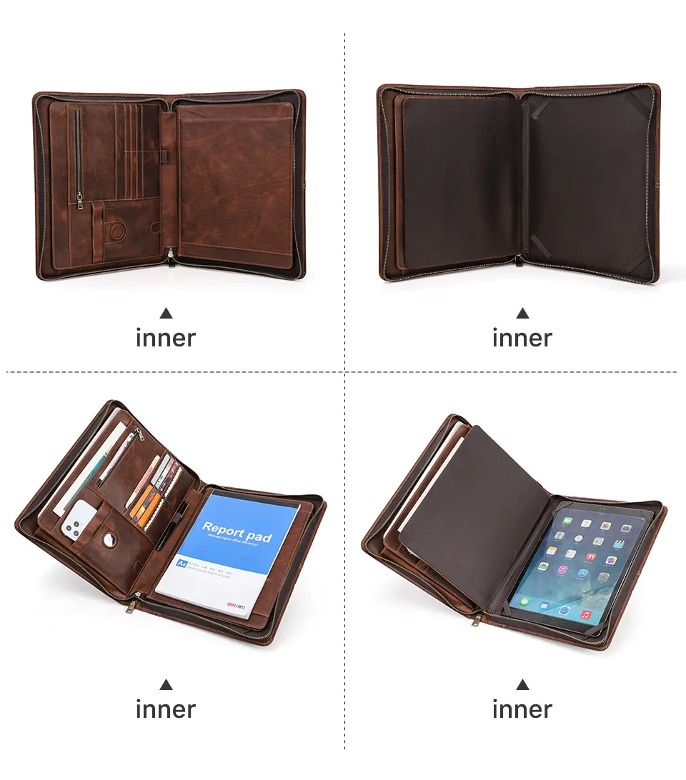 MacBook Pro Air 13 iPad Pro 13 12,9 Portfolio Datei Ordner Kuh Leder Cover Veranstalter Reise Business Office Dokument Aktentasche – Detail 16