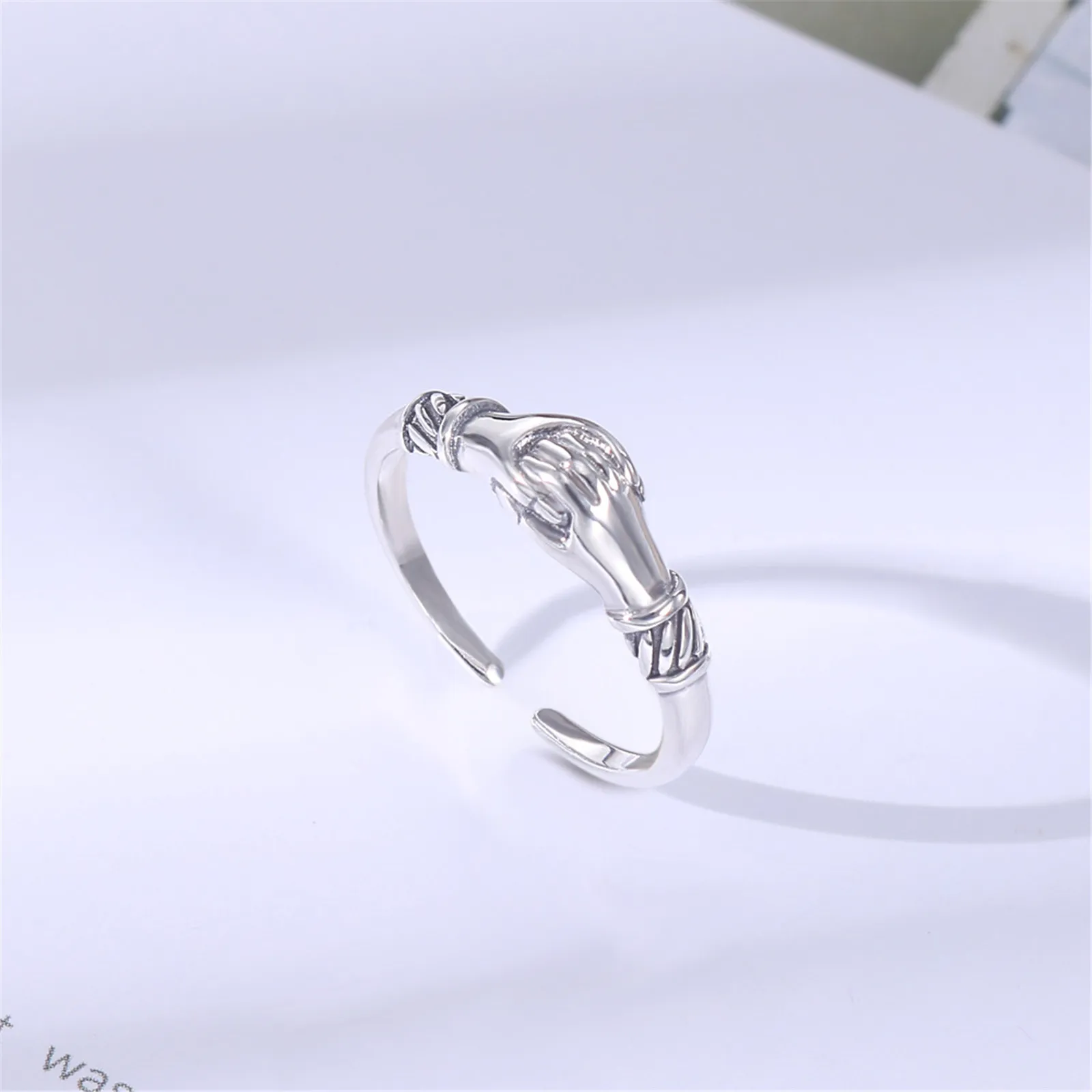 Fede Gimmel Ring Classic Wedding Band Engagement Jewelry Hands Clasped in Faith Sterling 925 Silver Retro Roman Italian Style