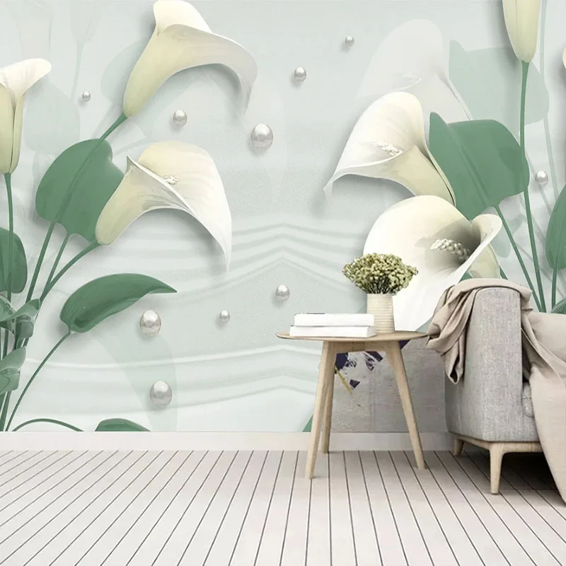 Custom Wallpaper 3D Beautiful  Jewelry Flowers Calla Lily Light Luxury TV Sofa Background Wall Stickers Fresco Papel De Parede