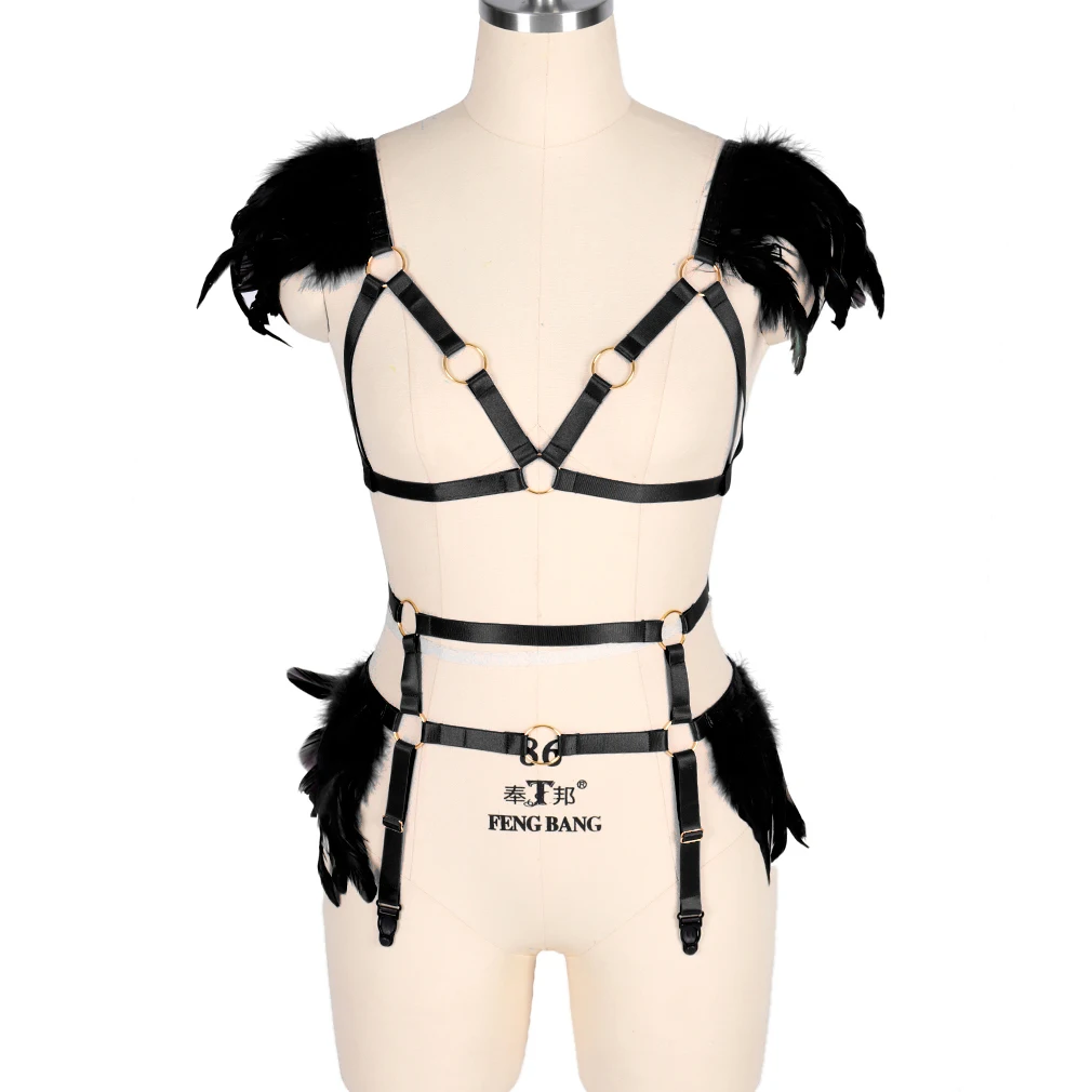 Feather Body Stocking Belt Goth Club Wear Sword Belt Sexy Women's Underwear Garter Suspenders Erotic Lingerie Harness Fashion