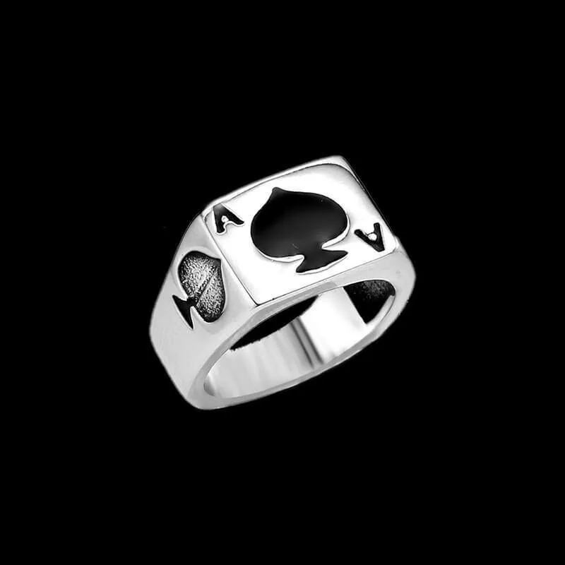 ACE OF SPADES Solid Ring Mens Womens Stainless Steel Heart Poker Ring Size 7-14