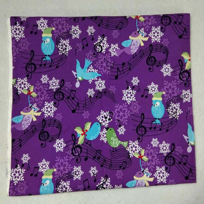 Brand New Design 50x70cm Purple White Christmas White Snowflakes & music note peace birds Printing and Dyeing 100% Cotton Fabric