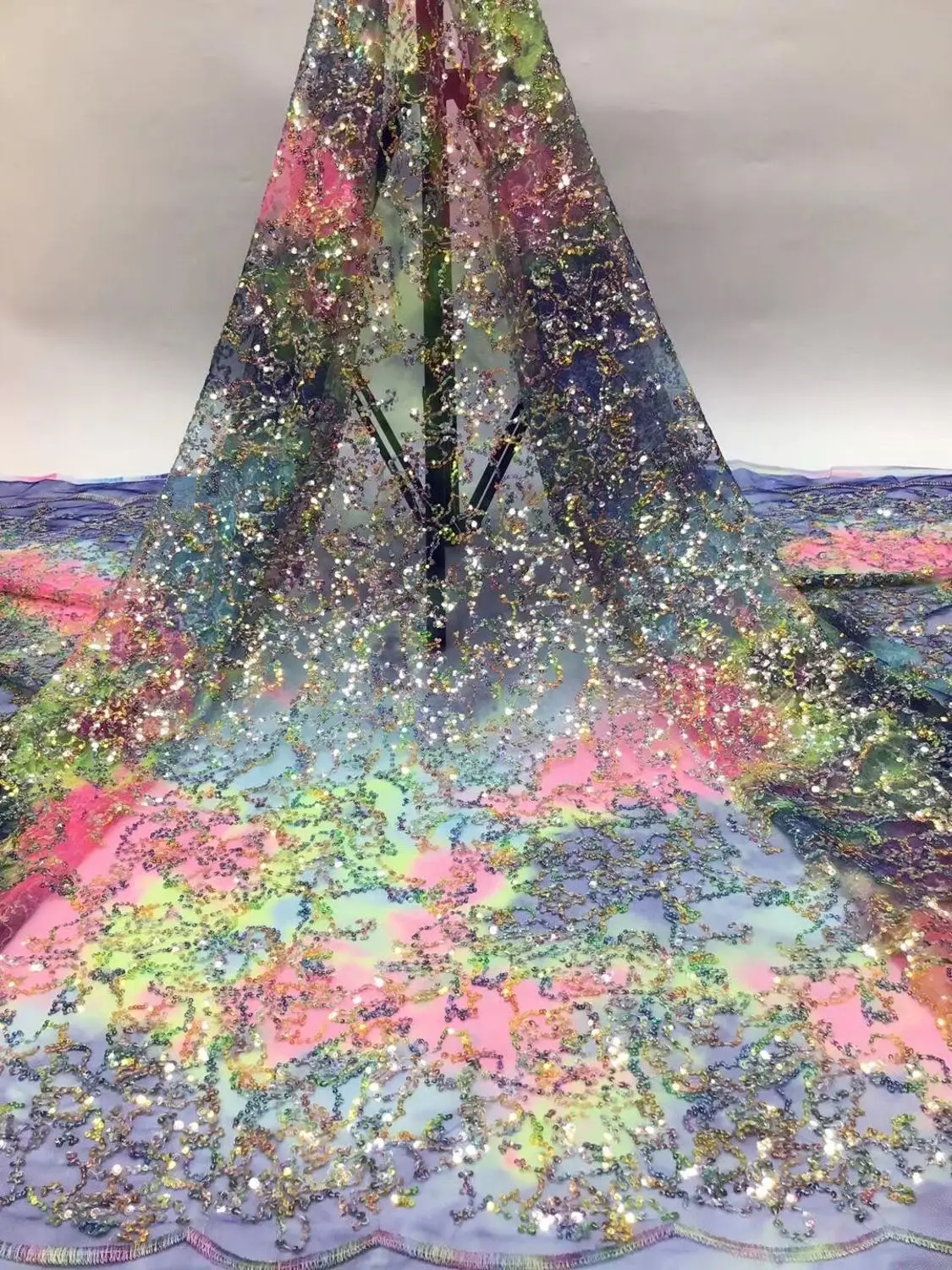 

african net lace fabric L-91681 with sequins for party dress wholesale french embroidery tulle lace fabric