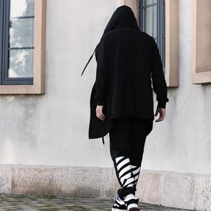 معطف الرجال الخريف/الشتاء الكورية نمط طويل فضفاض سترة هوديي كم طويل معطف غير رسمي للرجال سترة واقية القوطية معالج #1