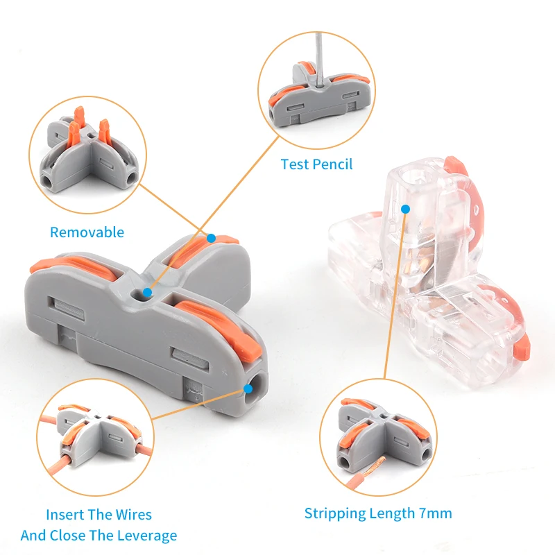 Universal Compact T-type Wire Connector Splitter Terminal Distribusi Cepat Push-In Distributor Utama Rumah AWG 28-14(12)