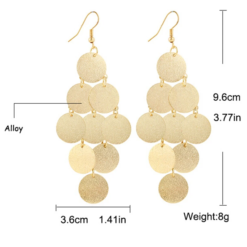 European and American fashion punk rock nightclub exaggerated frosted Wafer Drop Tassel Earrings  XY-E738