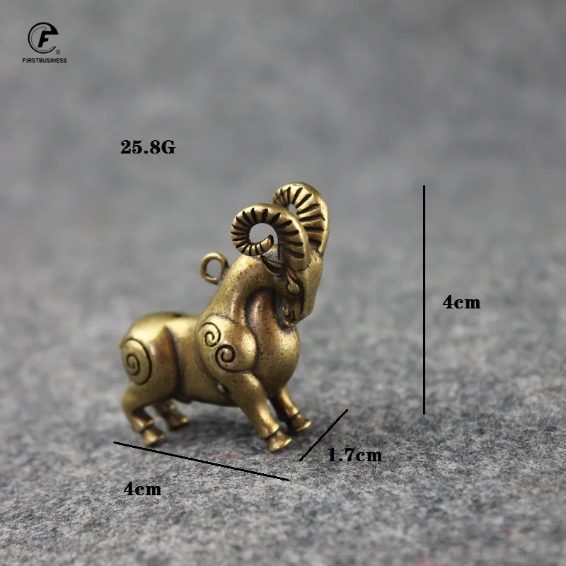 Copper Leader Sheep Small Ornaments Antique Brass Miniatures Figurine Keychain Pendant Lucky Antelope Home Decor Desk Decoration
