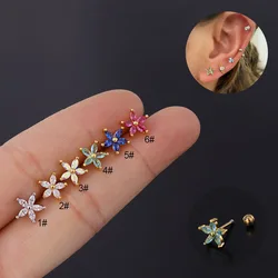 1PC Fashion Rainbow Cz Flower Stud Earring for Women Small Ear Bone Labret Piercing Cartilage Earring Helix Daith Tragus Jewelry