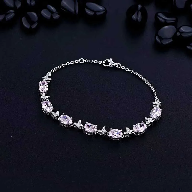 

Trendy 925 Sterling Silver 5*7mm Oval High Carbon Diamond Chain Bracelets for Women White Gold Plated Butterfly Bracelet Gift