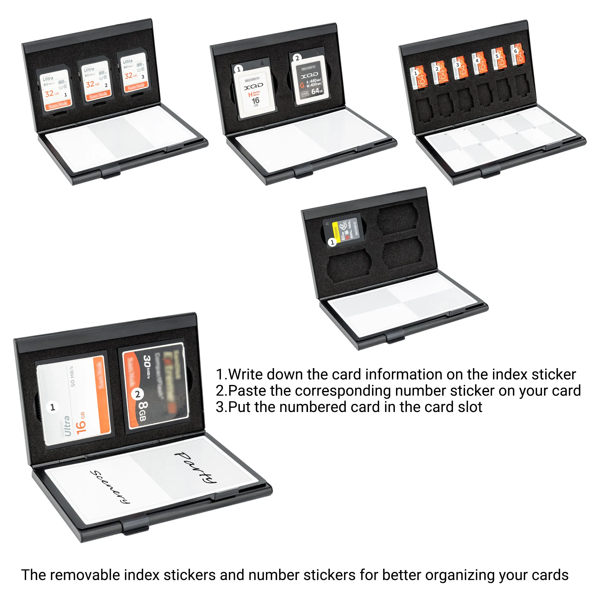 حافظة بطاقات الذاكرة منظم حامل المحفظة لـ SD SDXC SDHC / CF / XQD / CFexpress Type-A / Micro SD TF + 5 داخلية قابلة للتبديل #4