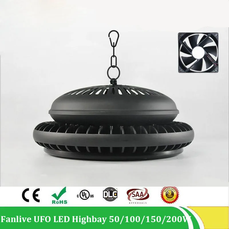 50W 100W 150W 200W Led UFO High Bay Flood Light 200W Industrial Lighting New Fin Type Highbay Light, AC100-265V 5years Warranty