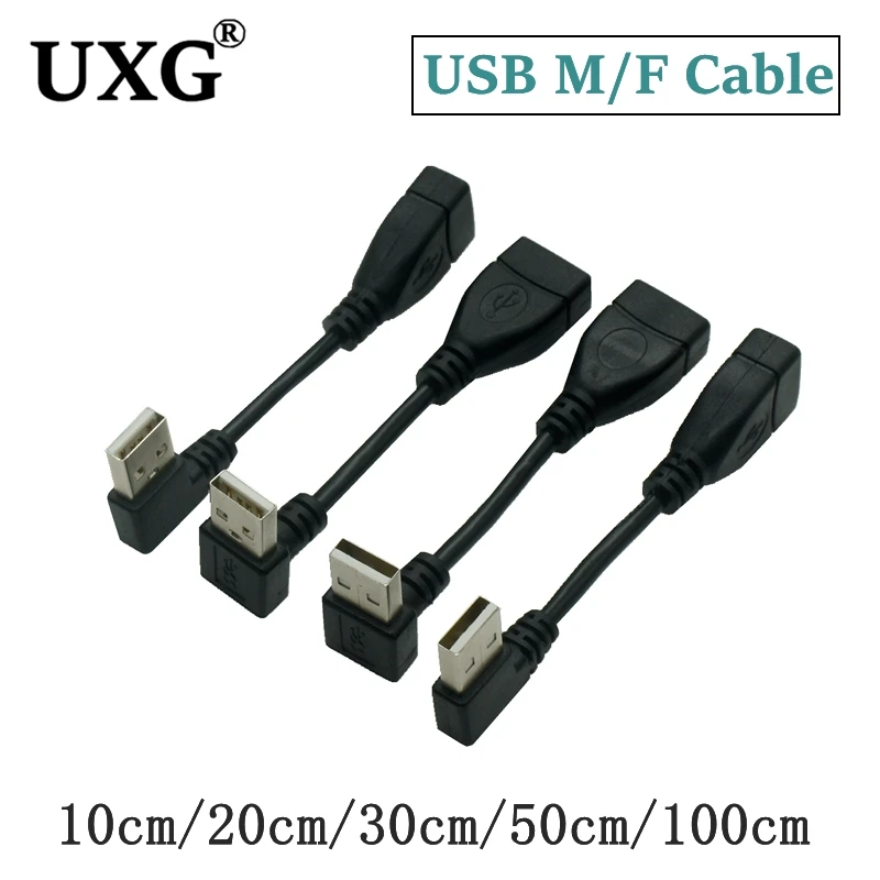 10cm 20cm 50cm 1m USB 2.0 A Male To Female 90 Angled Extension Adaptor Cable USB2.0 Male To Female Right/left/down/up Cable Cord