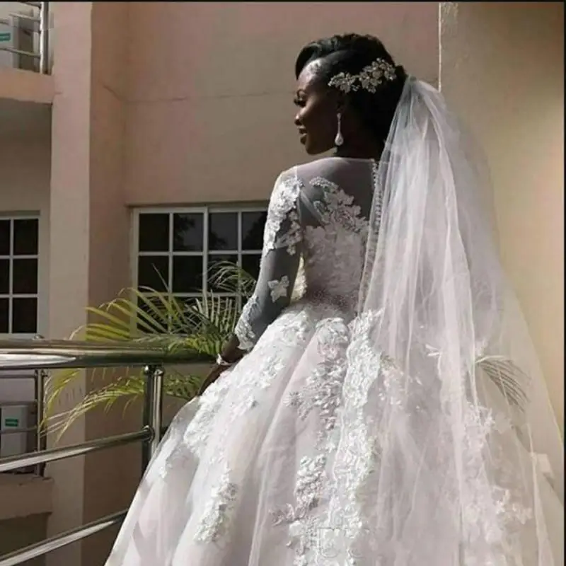 Robe de Mariée en Dentelle avec Traîne pour Femme, Tenue Éducative et Modeste