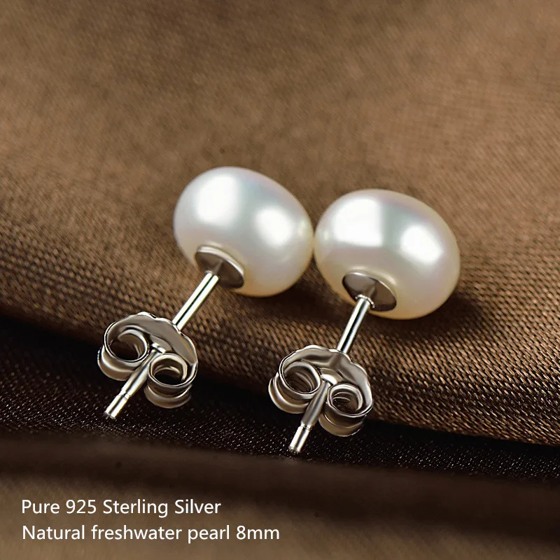 Buyee 925 Sterling Silver Simple Bead Earring 8mm Natural Freshwater Pearl Sweet Earring for Woman Fashion Fine Jewelry Earring