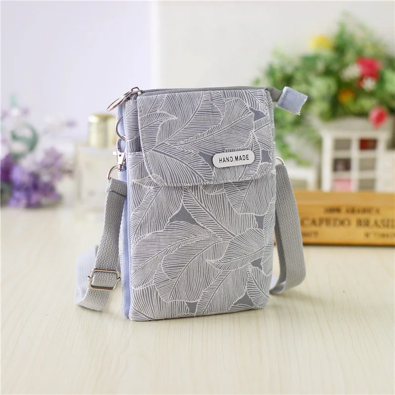 Women Leaf Large Screen Mobile Phone Bag  Capacity Canvas Messenger Bag Ladies Shoulder Bag