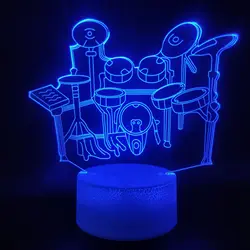 Drum kit 3D Illusion Lamp Christmas Gift Night Light Beside Table Lamp 16 Colors Auto Changing Desk Decoration Lamps Birthday