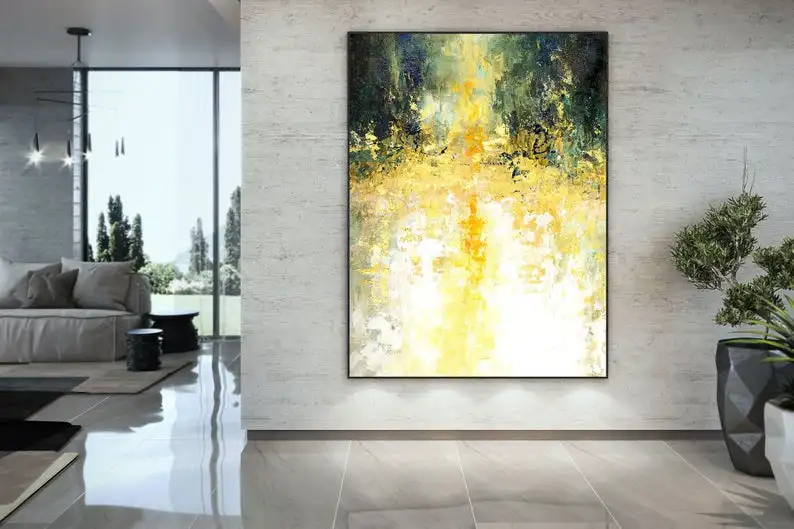 

Olive Green And Gold Abstract Painting Contemporary Art Textured Painting On Canvas Wall Decor Extra Large Wall Art