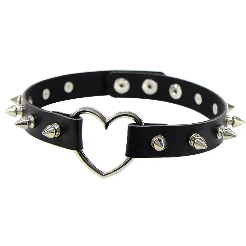 New Spike Rivet Gothic Pink Black Punk Rock Sexy Gothic Collar Chokers Women Men Steampunk Leather Heart Punk Choker Necklace