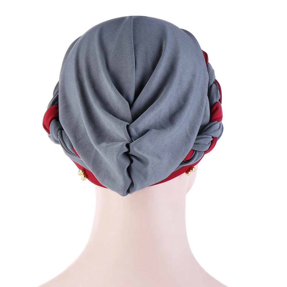 India Muslim Women Hijab Hat Cancer Chemo Cap Braid Beads Turban Headscarf Islamic Head Wrap Lady Beanie Bonnet Hair Loss Cover