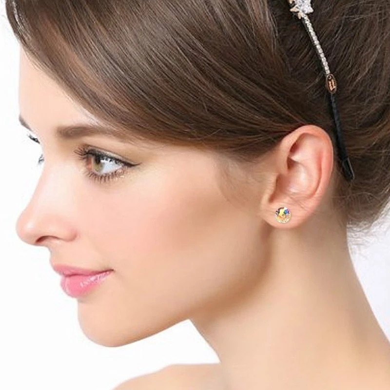 Pendientes de tuerca de cristal para mujer, aretes de cristal Aurora, regalo de joyería de boda