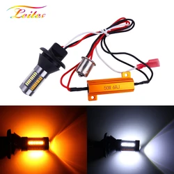 2Pcs T20 W21W 1156 Ba15s P21W PY21W Bau15s LED Turn Signal Light DRL Canbus No Error Dual Color LED Car light White Amber