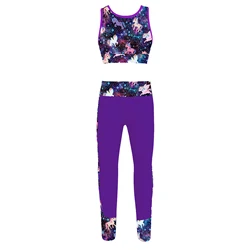 Kids Girls Sport Dancewear Outfits Cartoon Racer Back Top Pants Set Tracksuits Suit Seamless Gym Fitness Gymnastics Outfit