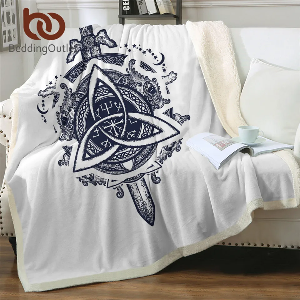 BeddingOutlet Ancient Symbols Blanket For Bed Sword Dragon Linen Blanket Celtic Knot Soft Blanket Ethnic Style Plaid Sofa Manta