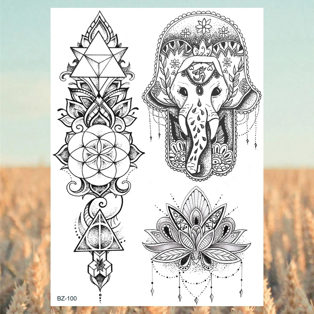 Realistic Henna Lotus Mandala Butterfly Waist Temporary Tattoos For Women Adult Fake Tattoo Sticker Waterproof Body Art Tatoo