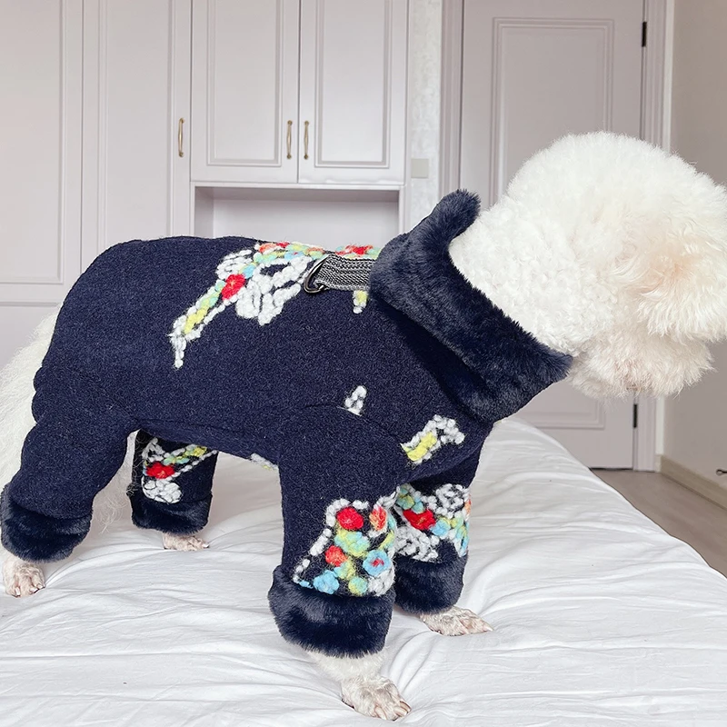 Pet Dog Jumpsuit Warm Woolen Winter Puppy Clothes Protect Belly Overalls With Leash Pajamas For Small Dogs Chihuahua Poodle Coat