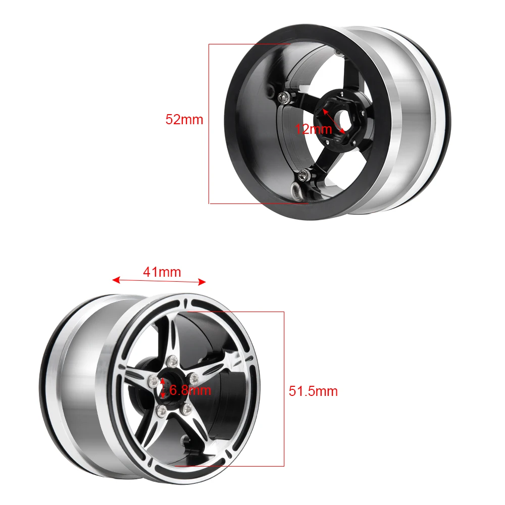 AXSPEED Metal Beadlock 2.2 inch Wheel Rims Silver/Black Wheel Hub for Axial Wraith 90048 TRX-4 TRX-6 1/10 RC Crawler Car Parts