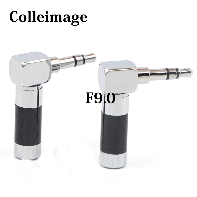 HIFI 2Pcs Right Angle Rhodium Plated L 3.5mm 3 Pole Stereo Male Stereo Mini Jack Plug Solder Carbon Fiber Body Connector