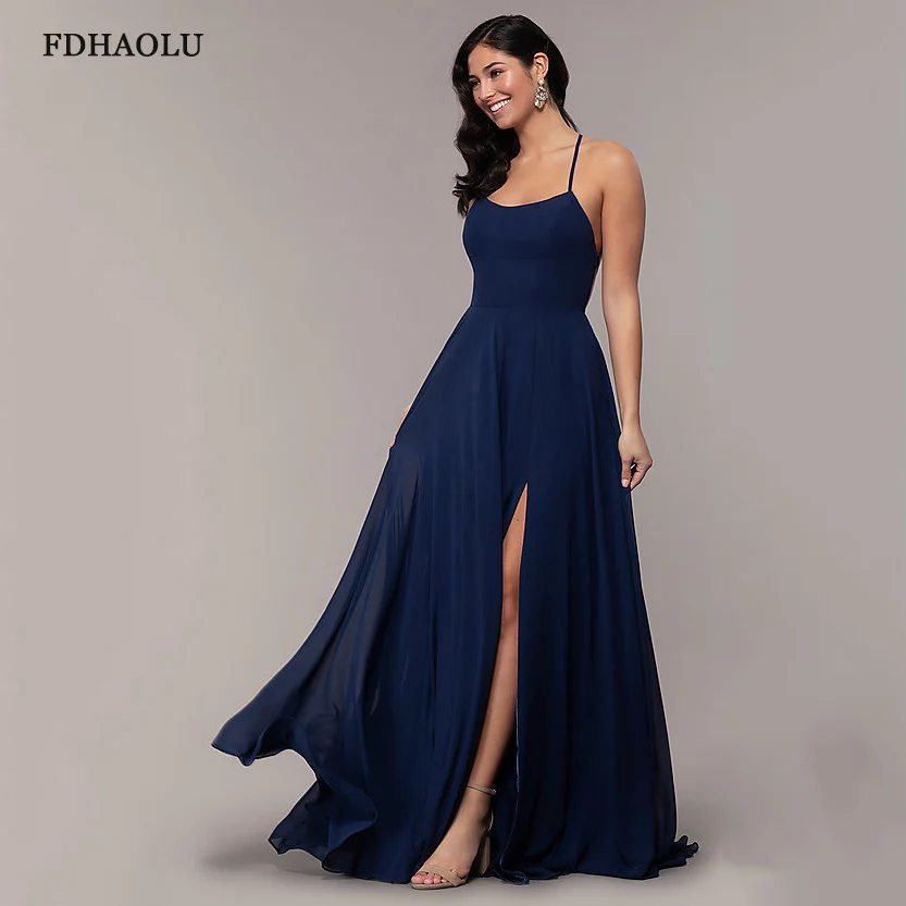 Customized AE40 Navy Blue Plus Size Prom Dresses A-Line Backless Sleeveless Elegant Chiffon Formal Party Gowns Vestido