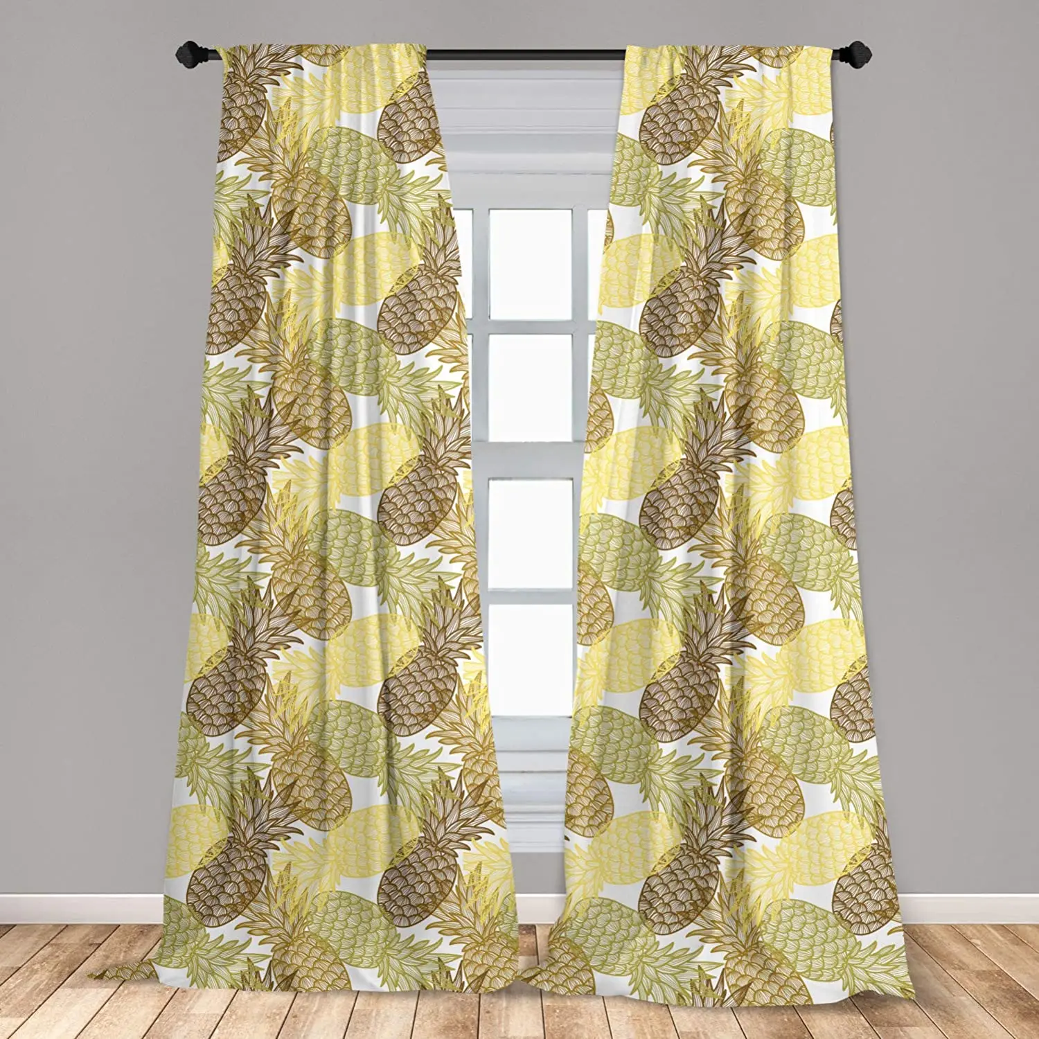 Yellow Brown Pineapple Curtains Summer Themed Overlapping Curving Exotic Tropical Pineapples Window Treatment Living Room