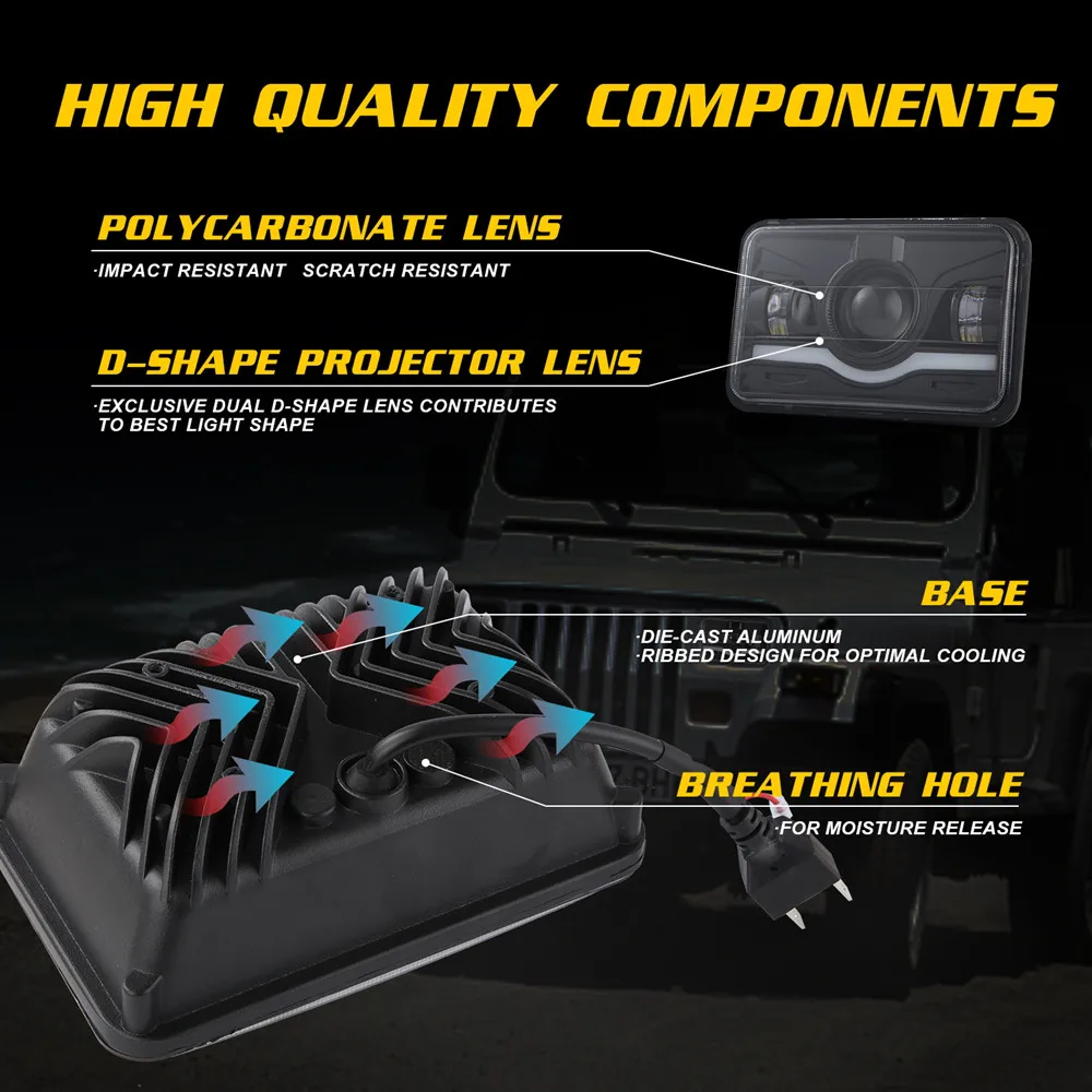 Суперъяркий прожексветильник 4x6, светодиодный Передний фонарь 150 Вт, корпус из алюминиевого сплава, Светодиодный прожектор для внедорожника