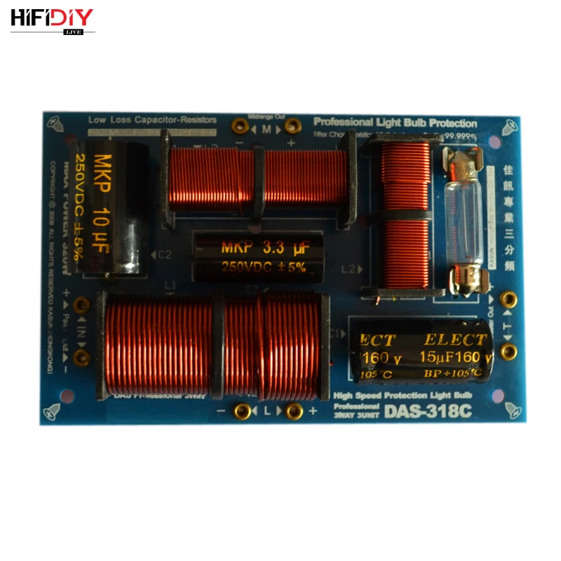 HIFIDIY DAS-318C 3 Way 3speaker Unit (tweeter + mid +bass )HiFi Professional Speakers audio  Frequency Divider Crossover Filters