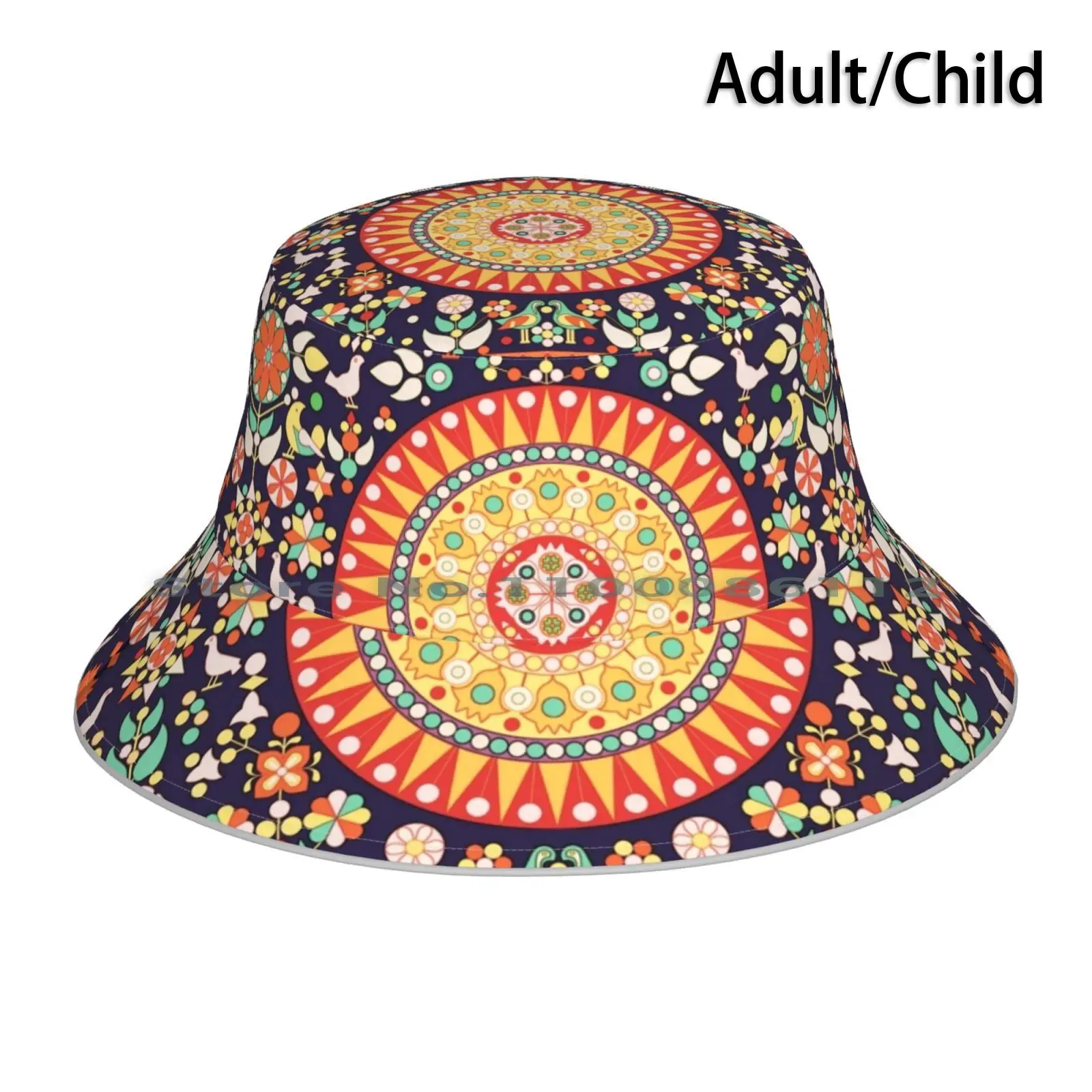 Wayuu Tapestry-Ii Bucket Hat Sun Cap Pattern Sunset Red Colorful Full Color Birds Animals Mandala Moralesloaiza Wayuu Zulia