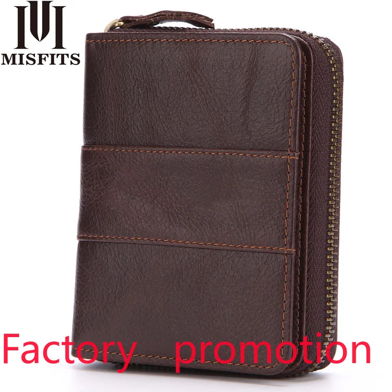 New Spot Men's Short Wallet Multi-Card Top Layer Wax Leather Handbag Solid Color Zipper Bag Casual Bag