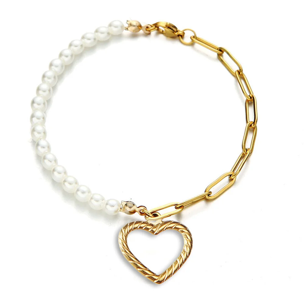 

Women's Bracelet Stainless Steel Wholesale Braslet 2021 Female Gold Color Heart Charm Bracelet For Women Jewelry Gift