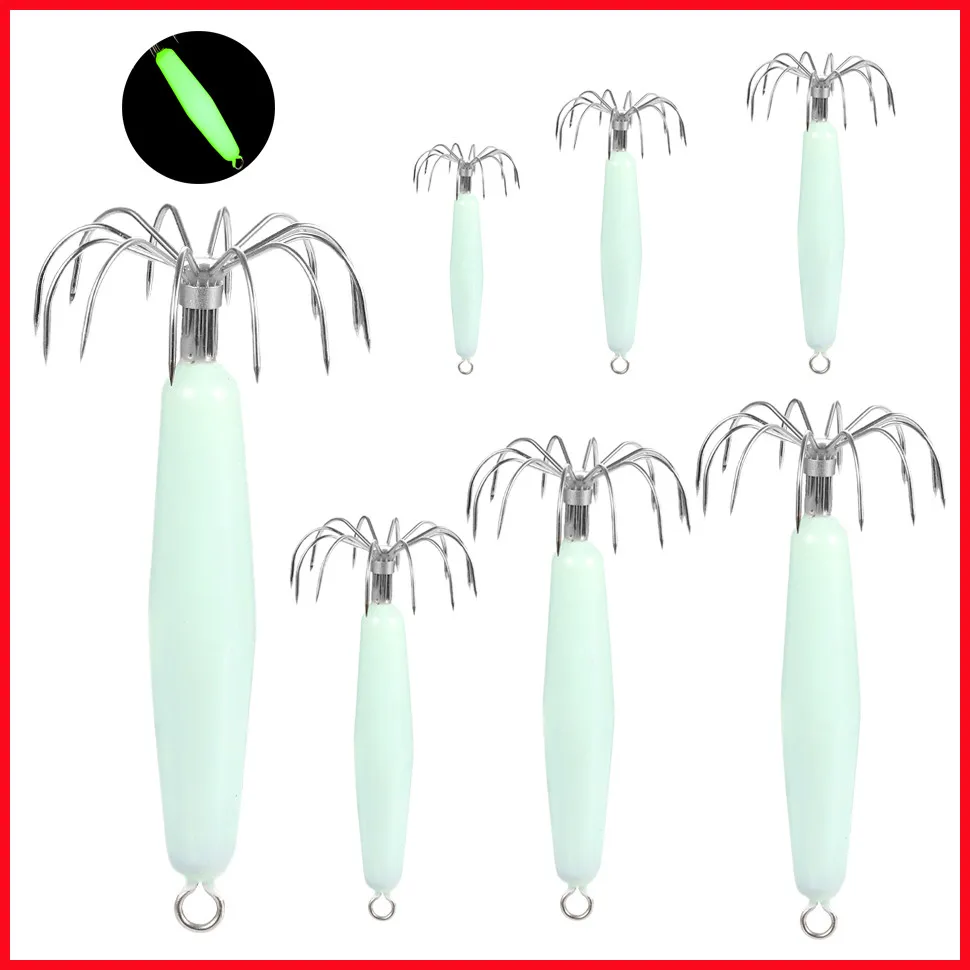 Luminous Squid Hook 12 Umbrella Fish Artificial Bait For Octopus Crank Cuttlefish Shrimp Jigs Hard Fishing Lure Accessories 2021