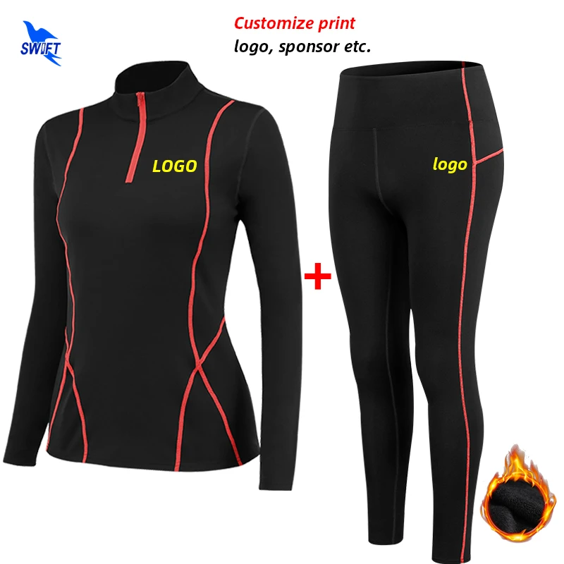 2020 Winter Thermal Fleece Woman Yoga Suit Quick Dry Stretch Running Set Gym Fitness Workout Sportswear Sport Tracksuit Custom