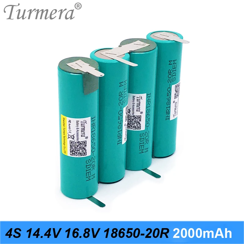 Turmera 4S 14.4V 16.8V INR18650-20RM 2000mAh 4000mAh 20A Bateria de solda para chave de fenda Shrika e uso de aspirador de pó