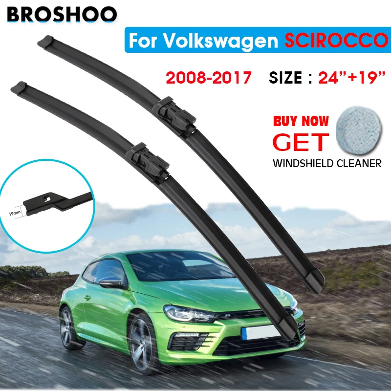 

Car Wiper Blade For Volkswagen SCIROCCO 24"+19" 2008-2017 Windscreen Windshield Wipers Blades Window Wash Fit Push Button Arm