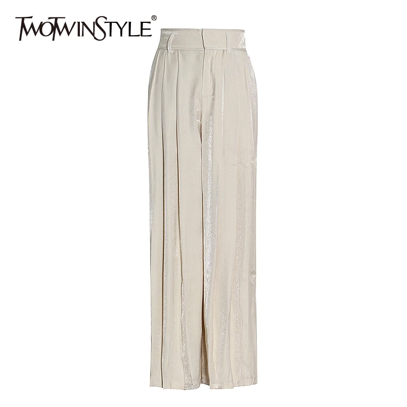 

TWOTWINSTYLE Pleated Black Trouser For Women High Waist Casual Loose Wide Leg Basic Pants Female Fashion New Clothing 2021 Style