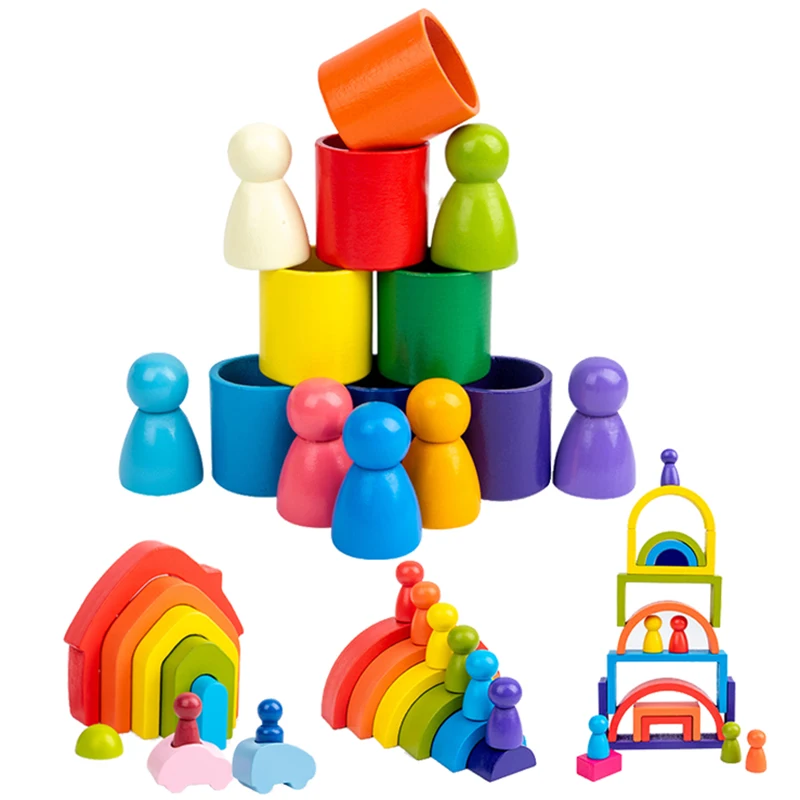 Wooden Rainbow Arched Building Blocks Montessori Educational Toys Stacking Balance Sorting Game Early Education Children ToysNew