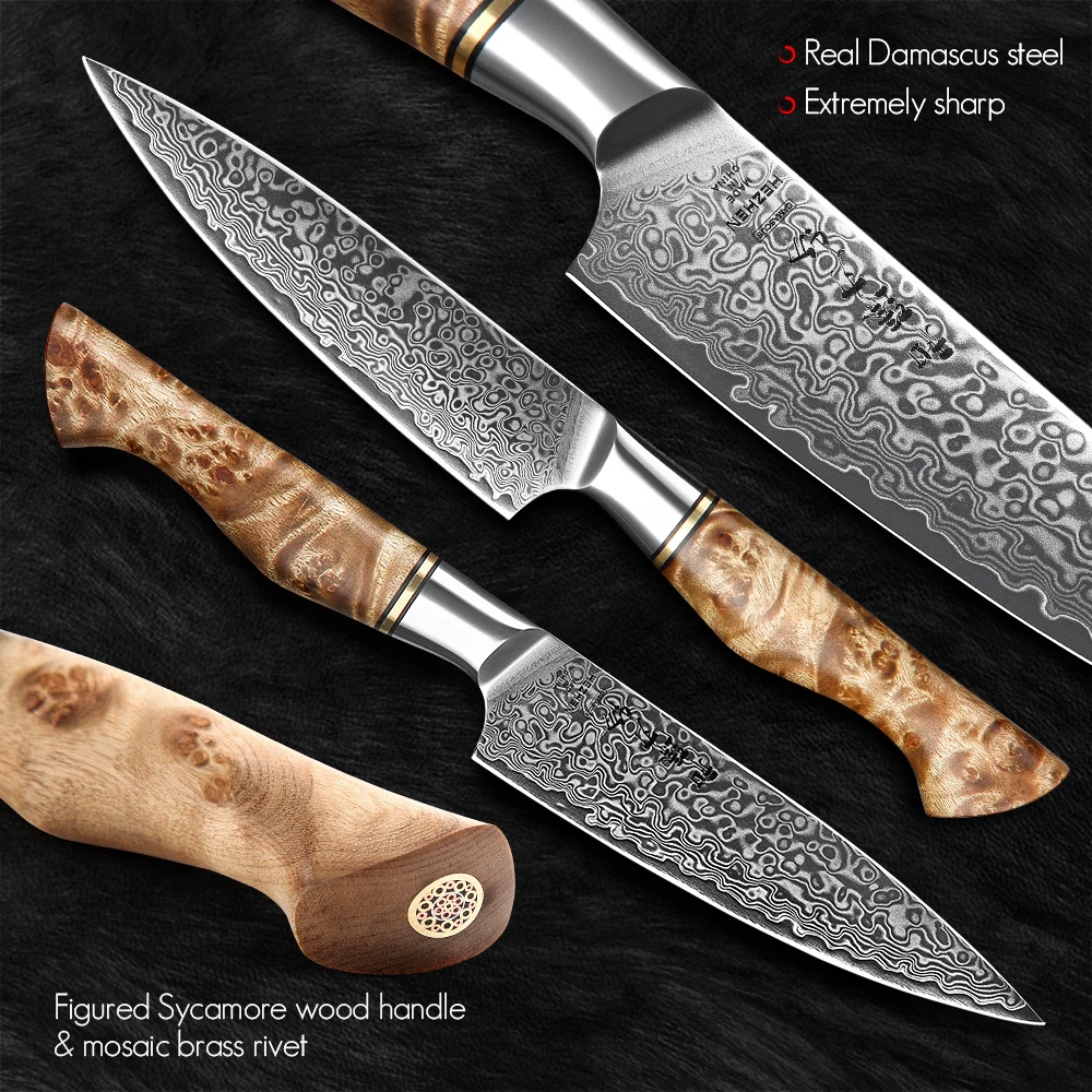 HEZHEN 5 Inch Utility Knife 67 Layer Damascus Steel Super Sharp Cook Knife For Fruit Vagetable Petty Peeling Kitchen Knife