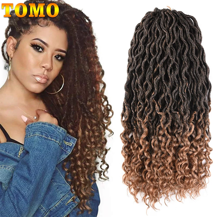 TOMO Synthetic Bohemian Faux Locs Curly Crochet Braid 20inch 24 Strands Ombre Braiding Extensions Crochet Hair for Black Women